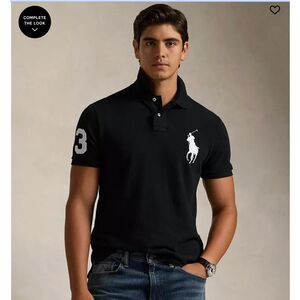 Polo Ralph Lauren Big Pony Classic Slim Fit Mesh Polo Polo Black Kids Size M